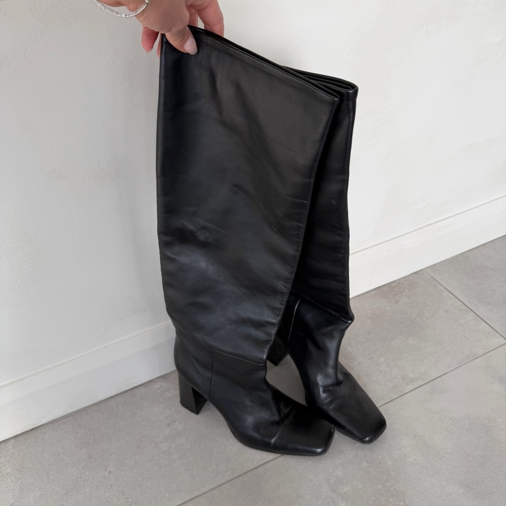 Zara block heel knee Knee-High leather Boots - Picture 2 of 7